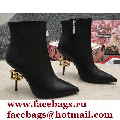 Dolce & Gabbana Thin Heel 10.5cm Leather Ankle Boots Black with Baroque DG Heel 2021
